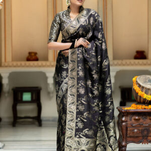 Black Color Banarasi Jacquard Zari Weaving Saree