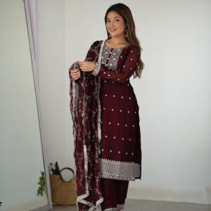 Maroon Color Rangoli Silk Three Piece Kurti Suit
