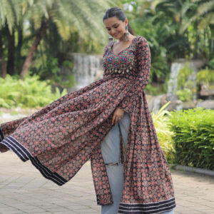 Black Color Cotton Printed Navratri Kurti