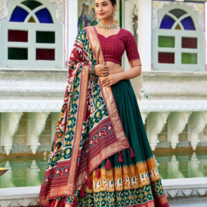 Green Color Tussar Silk Patola Printed Lehenga Choli