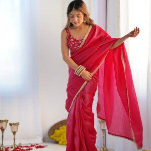 Rani Pink Color Tissue Silk Pre Drapped Saree
