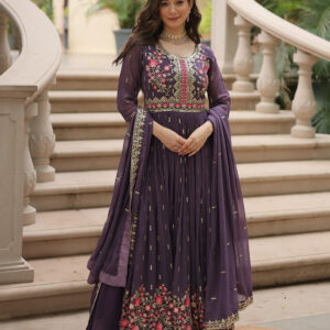Designer Lavender Color Three Piece Sharara Suit