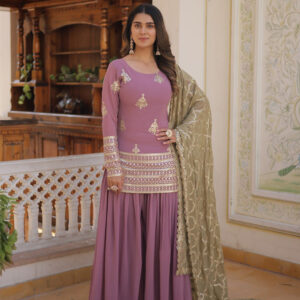 Beautiful Onion Color Georgette Three Piece Plazzo Suit