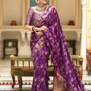 Purple Color Banarasi Jacquard Zari Weaving Saree